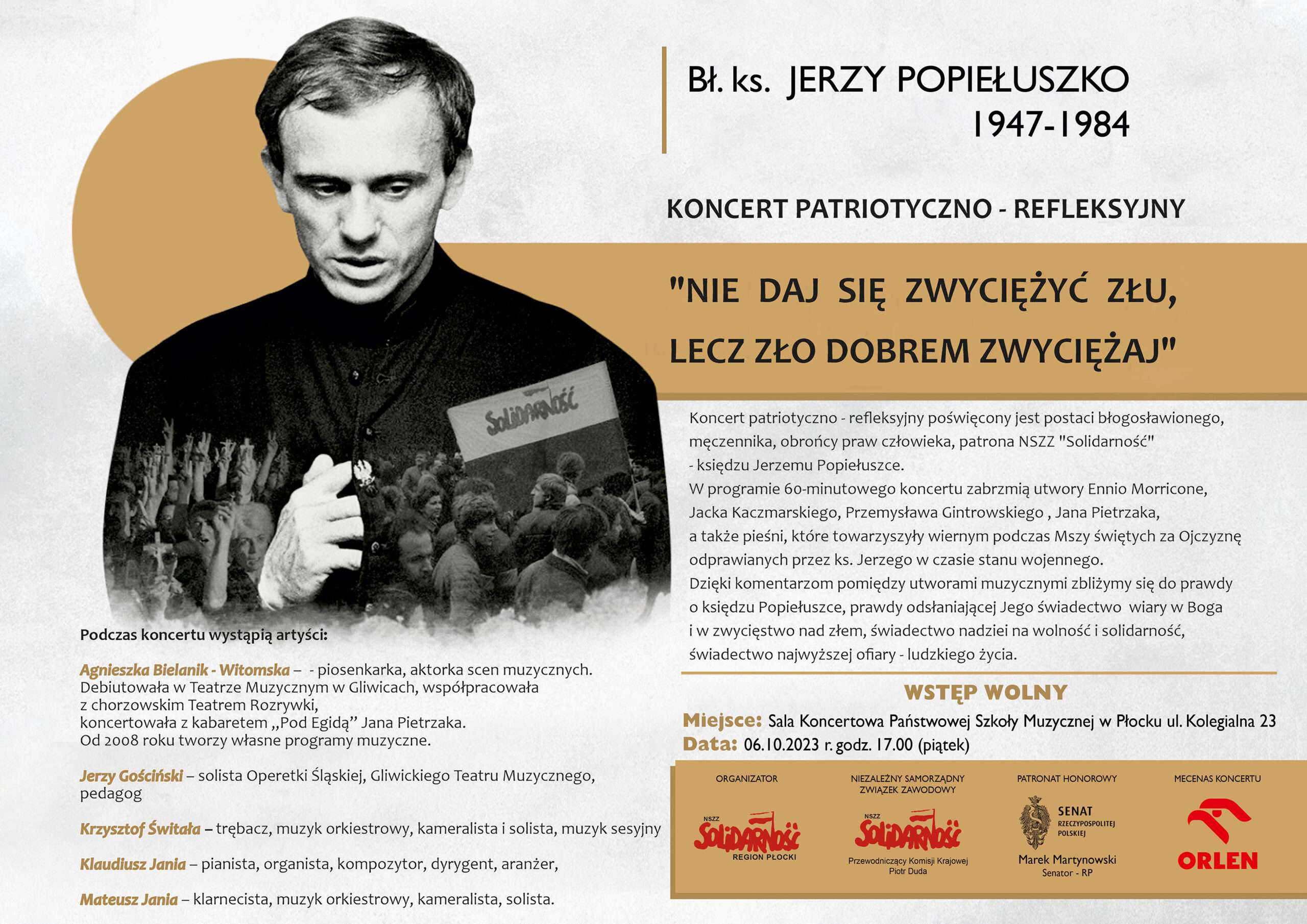 Zaproszenie na koncert „Nie daj się zwyciężyć złu, lecz zło dobrem zwyciężaj”.